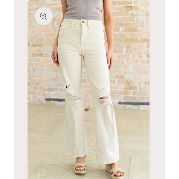Judy Blue Denim - NWT Judy Blue Jeans Women 15 32 Cream Bone High Rise Distressed 90s JB88823 C-CO